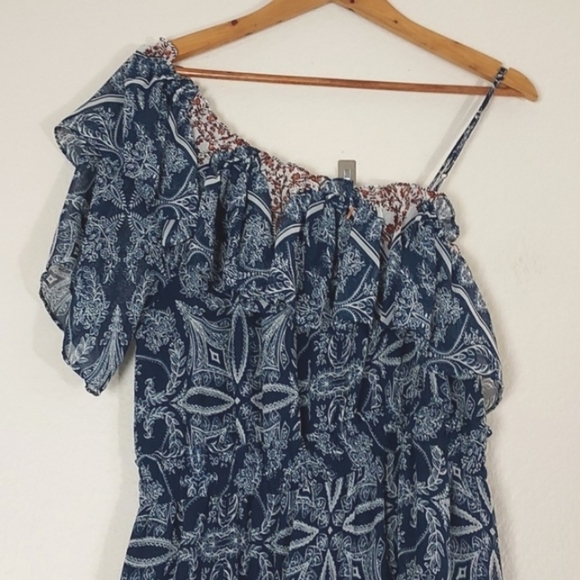 MISA Ezri Mini Dress One Shoulder Blue White Size Large - Picture 7 of 16